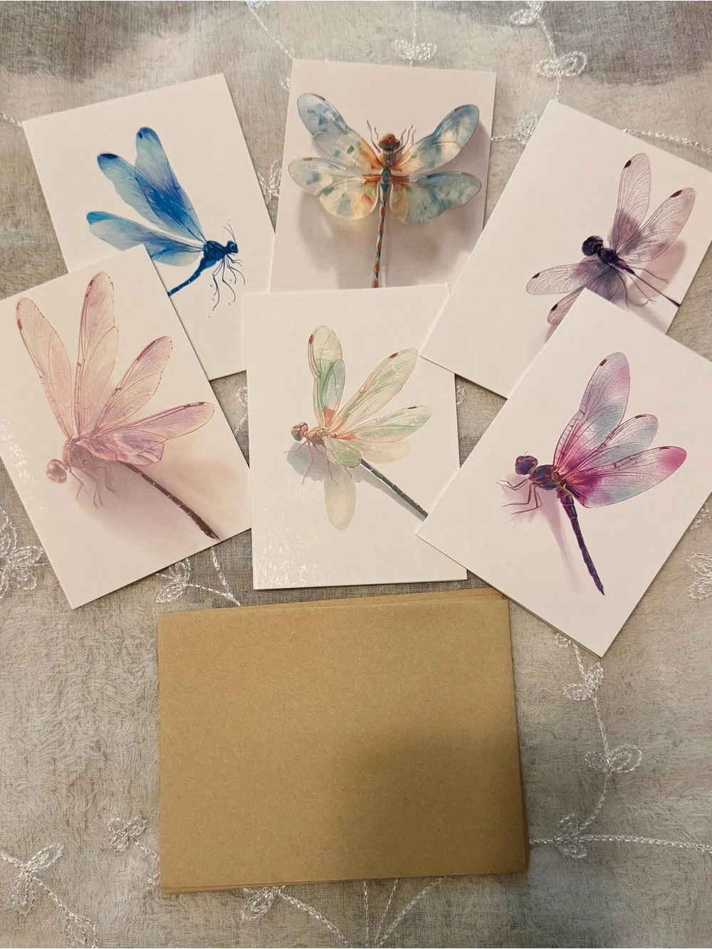 Set of 6 Pastel Dragonfly Greeting Cards - Assorted Colors